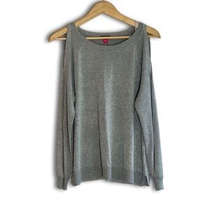 Vince Camuto Silver Sparkly Metallic Cold Shoulder Sweater